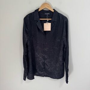 Kittenish NWT Black Textured Button Down Blouse